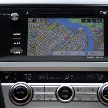 infotainment center and dual zone climate controls are seen on the 2015 subaru legacy on sunday, july 27, 2014
