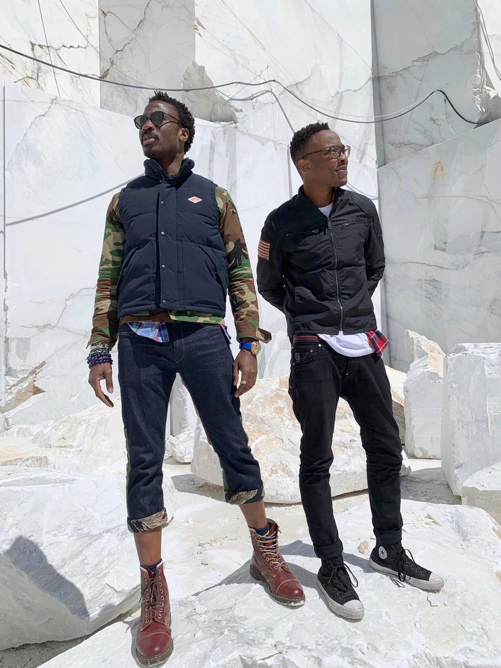ini and archie archibong at the henraux marble quarry, italy