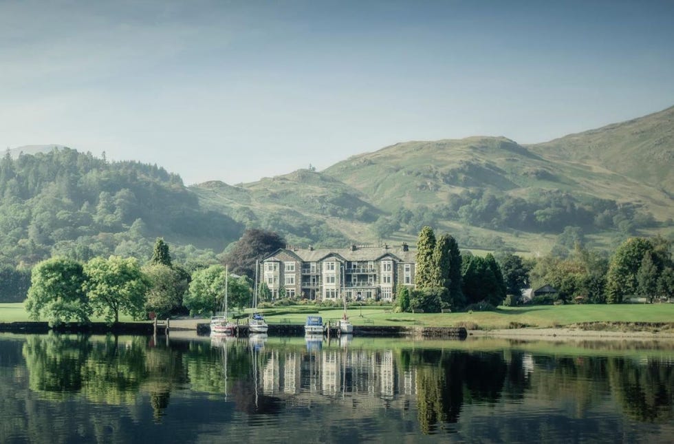 a building near a lake