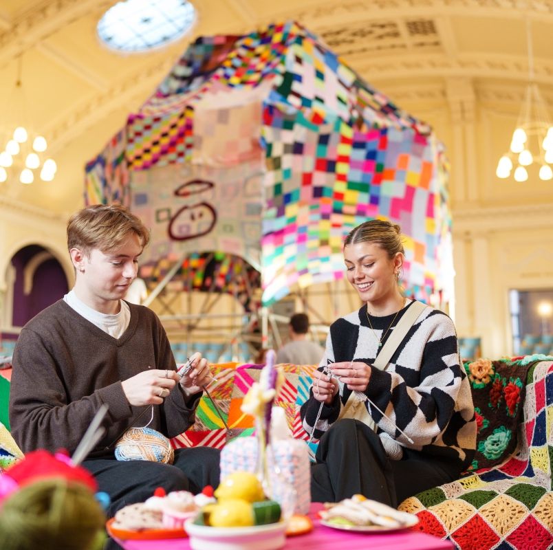 Knitters get together to create the UK's biggest knitted hat