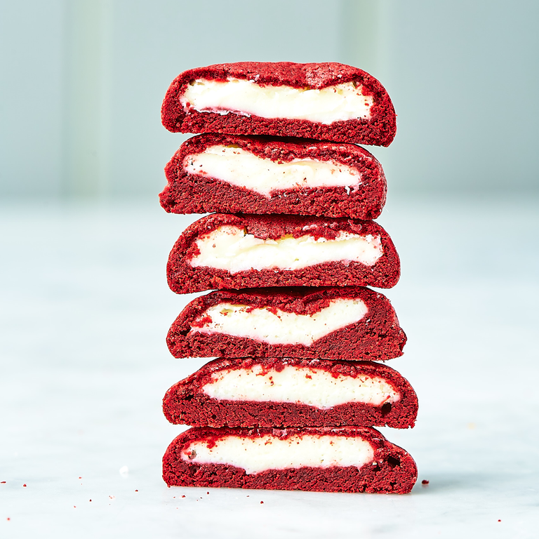 inside out red  velvet cookies stacked