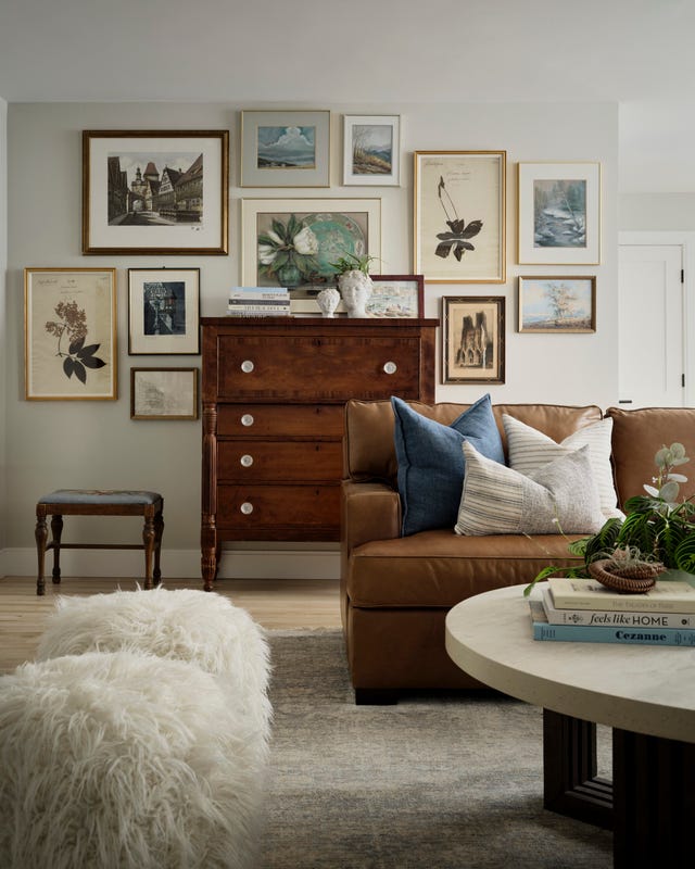 living room with gallery wall, retro design trends making a comeback