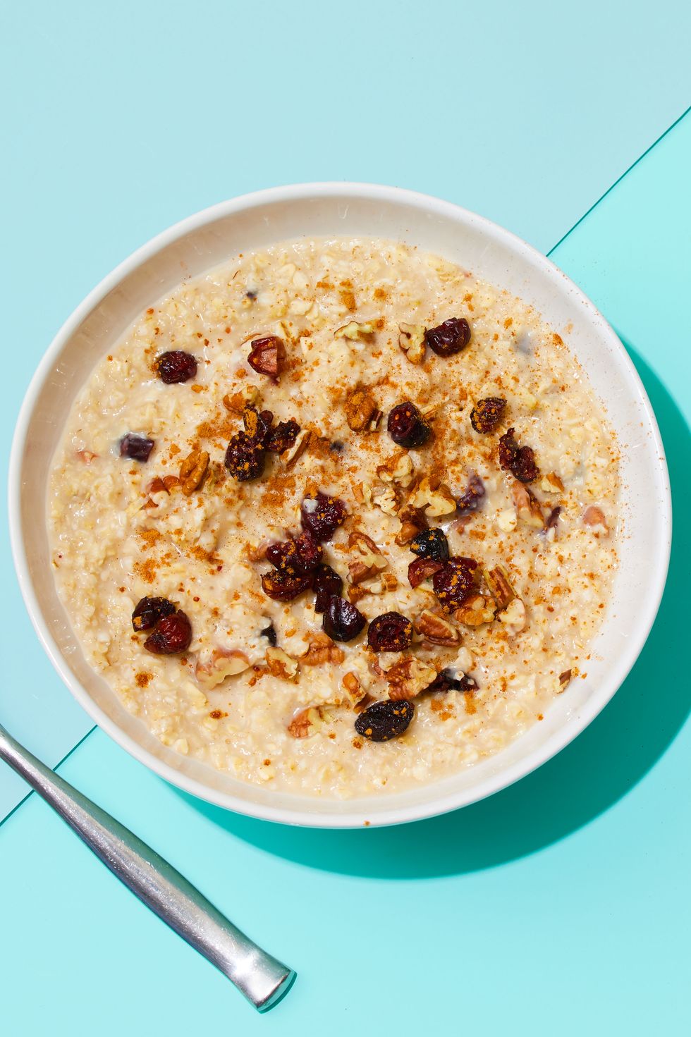 instant oatmeal with cranberries and pecans in a bowl