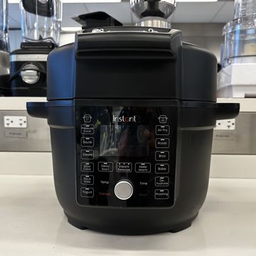 instant pot duo crisp ultimate lid in black on lab countertop