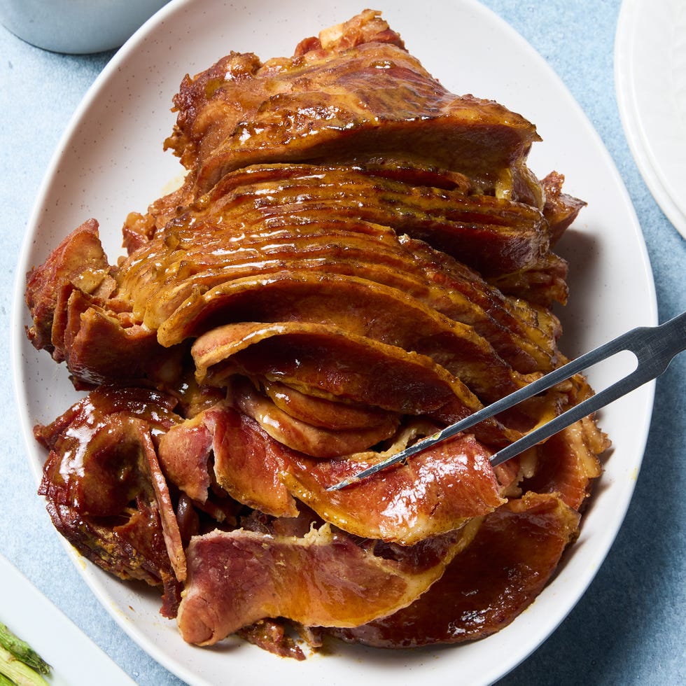 sliced ham cooked in an instant pot with a brown sugar glaze