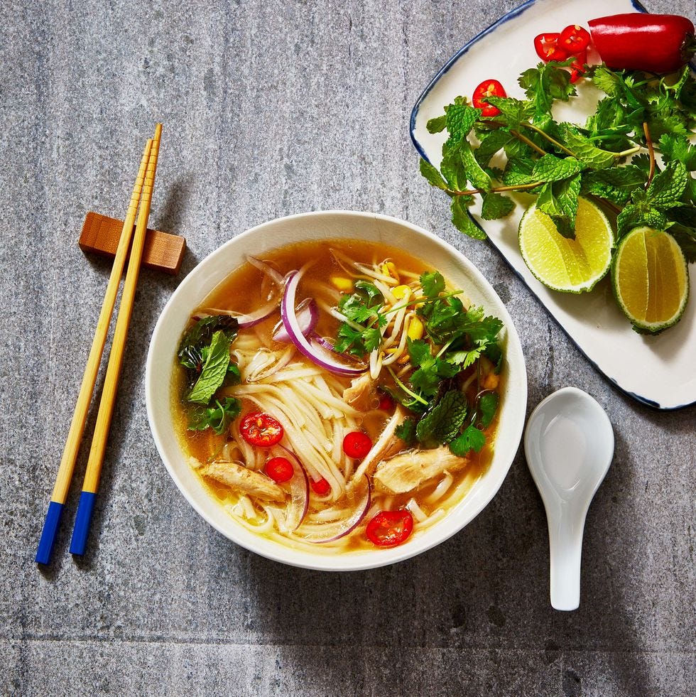 instant pot pho with chicken on gray table