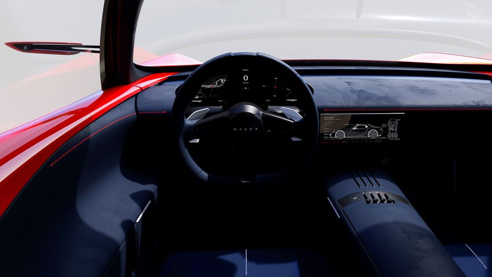 a car steering wheel and dashboard in the mazda iconic sp concept