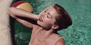 esther williams, american aquatic actress and former swimming champion, relaxing in a florida swimming pool   photo by slim aaronsgetty images