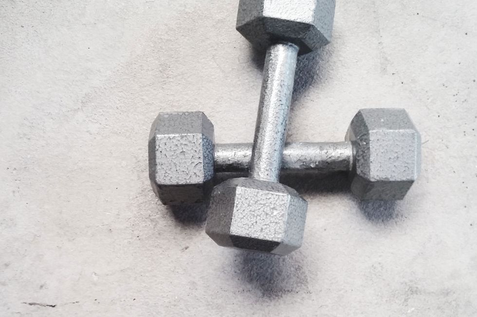 Dumbbell, Weights, Screw, Exercise equipment, Metal, Nut, 
