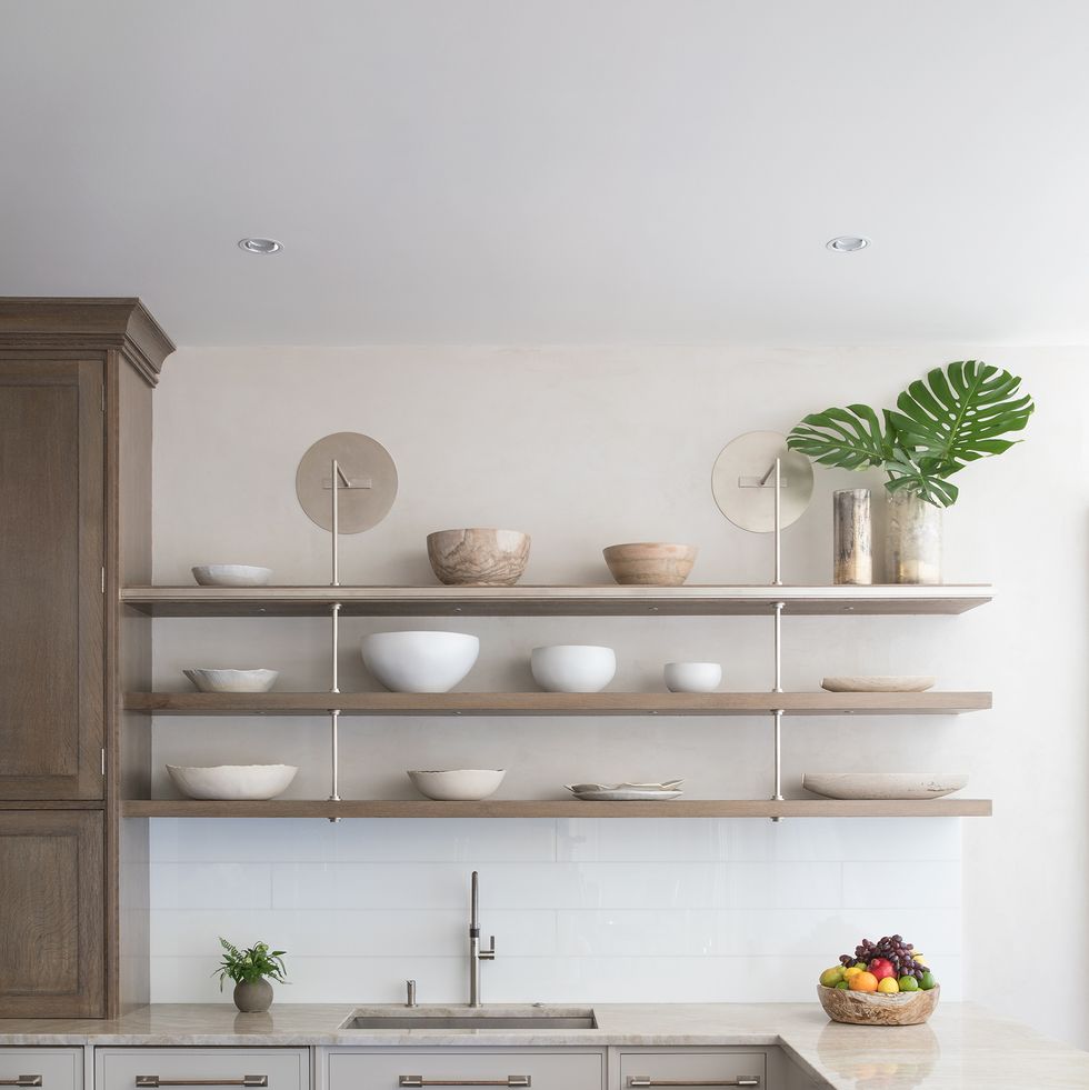 neutral kitchen with open shelves