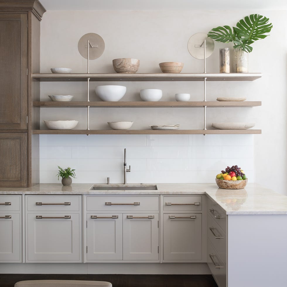 neutral kitchen with open shelves