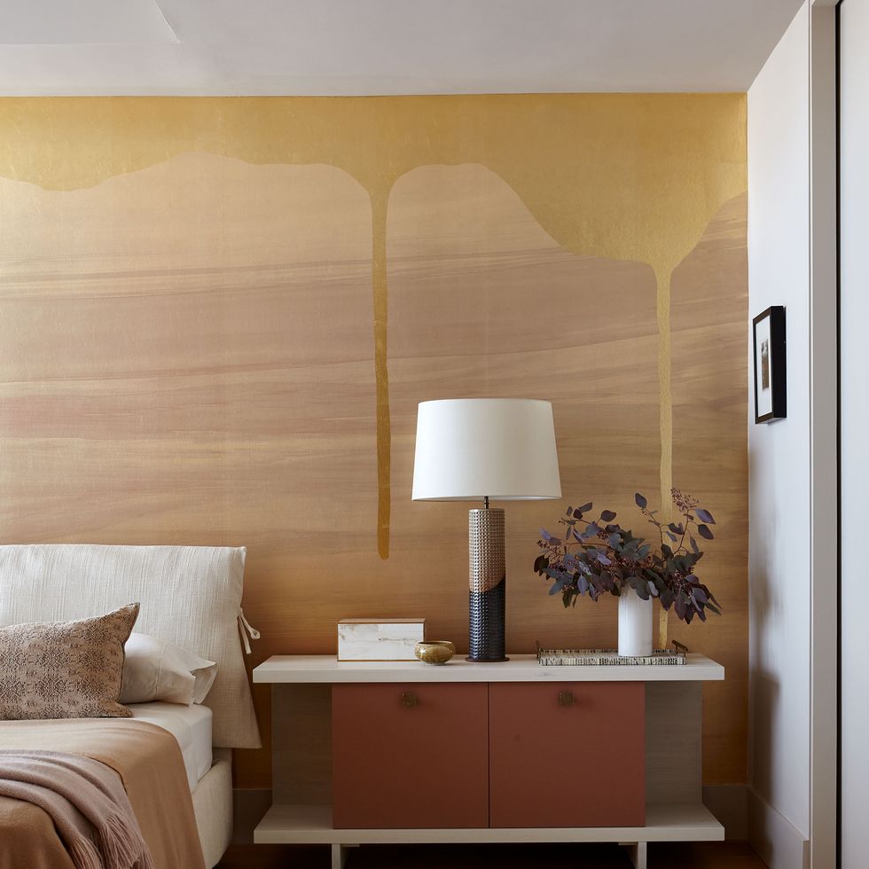 bedroom with wood wall paneling