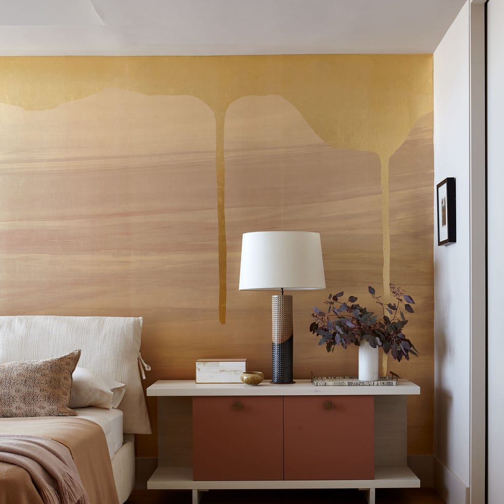 bedroom with wood wall paneling