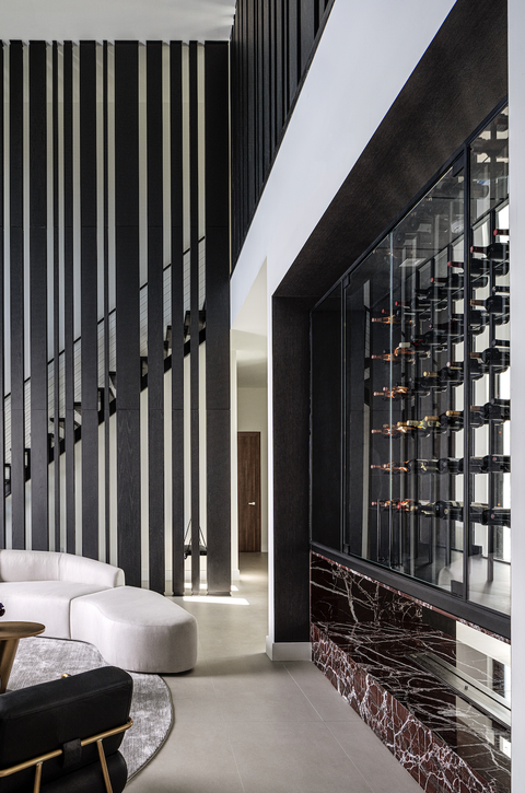 wine wall in living room