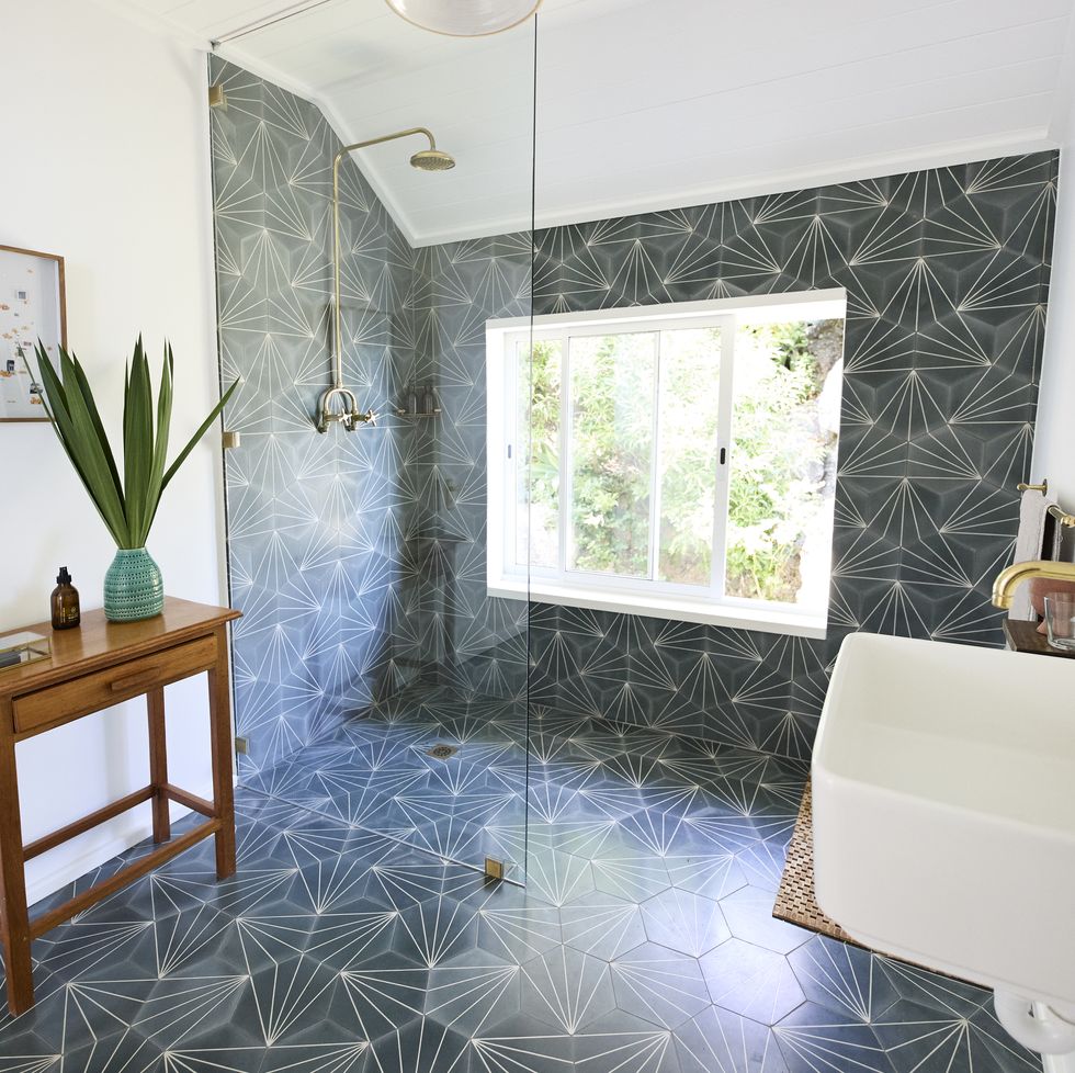 interior of bathroom with glass shower cubicle