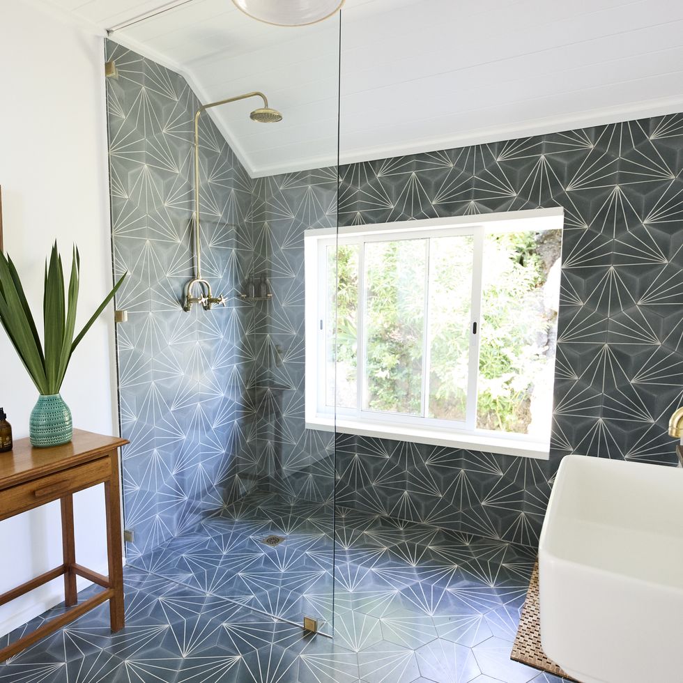 interior of bathroom with glass shower cubicle