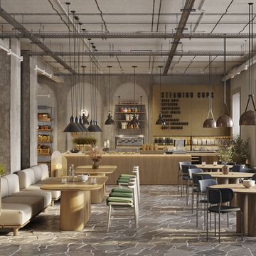 interior of modern cafe with beautiful furniture