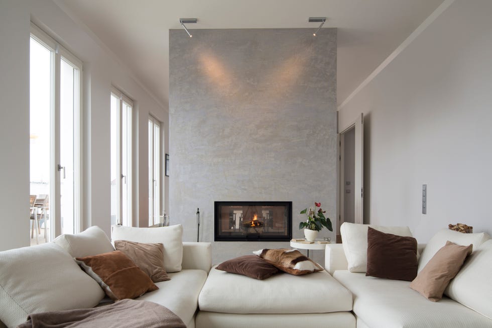 interior of modern flat, living room with white couch
