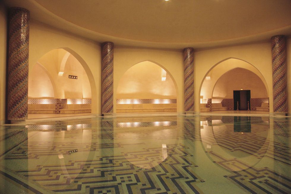 interior of the hammam baths, mosque hassan ii, casablanca, morocco