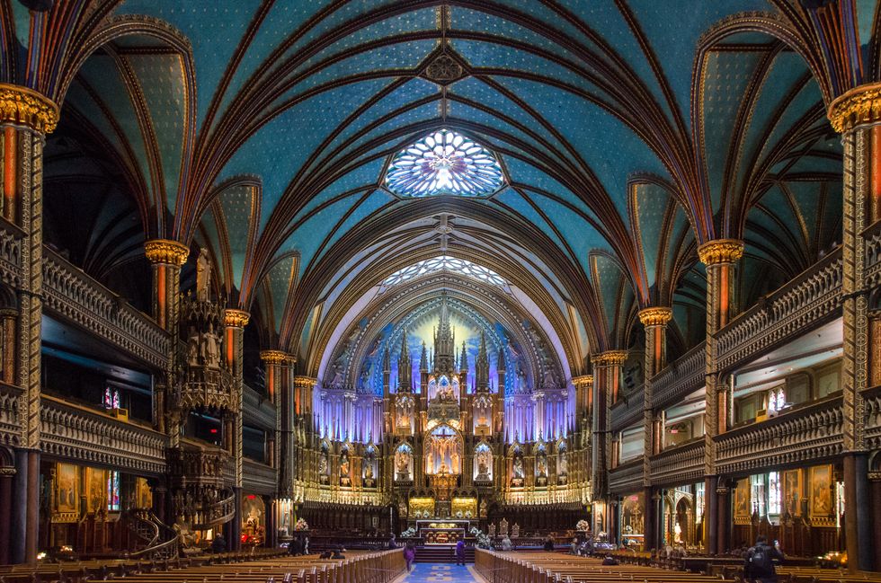 interior of the notre dame basilica of vieux montreal, montreal, quebec, canada