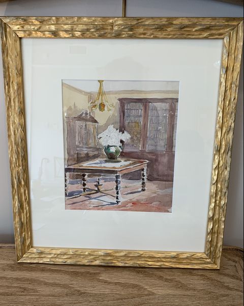 Picture frame, Wall, Furniture, Room, Mirror, Painting, Table, Watercolor paint, Wood, Hardwood, 