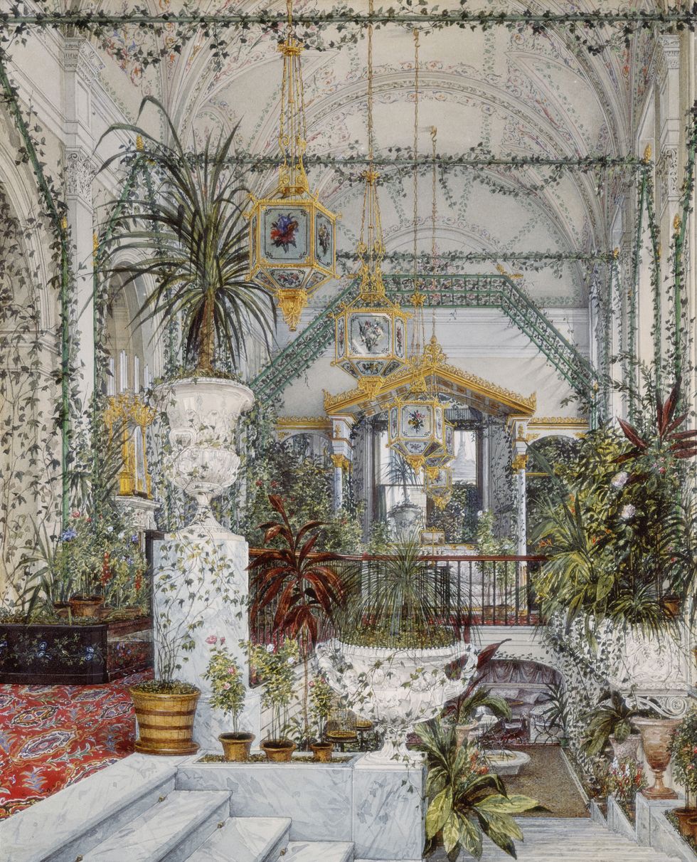 interiors of the winter palace the winter garden of empress alexandra fyodorovna, 1860s artist ukhtomsky, konstantin andreyevich 1818 1881