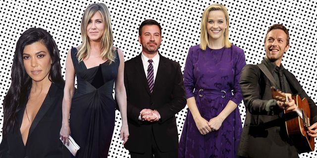 Kourtney Kardashian, Jennifer Aniston, Jimmy Kimmel, Reese Witherspoon en Chris Martin.
