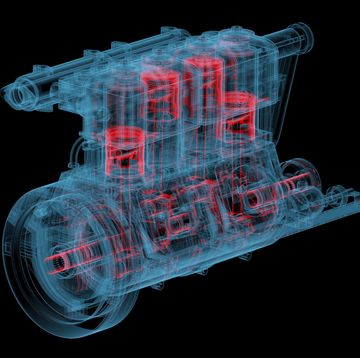 internal combustion engine 3d xray red and blue transparent