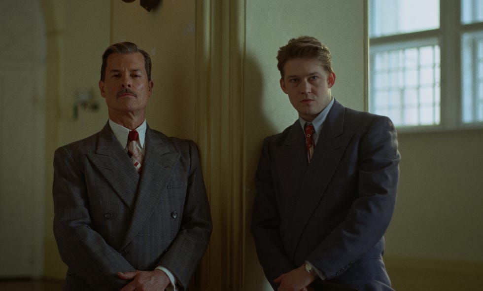 guy pearce and joe alwyn in the brutalist