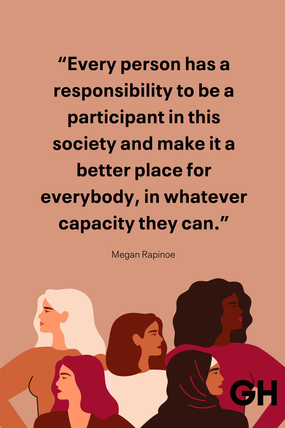 quote about societal responsibility by megan rapinoe with illustrated diverse women