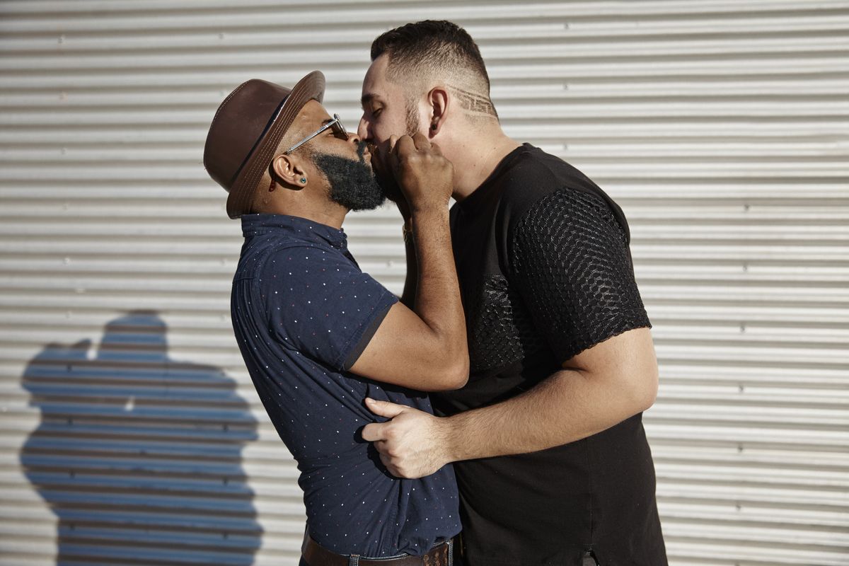 interracial couple kissing