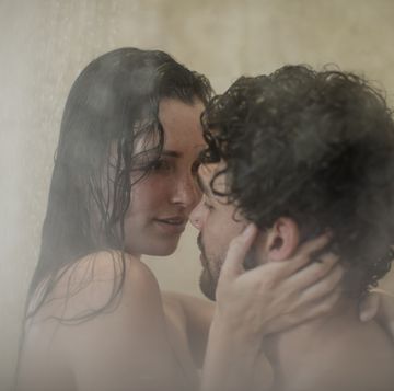 intimate young couple in shower