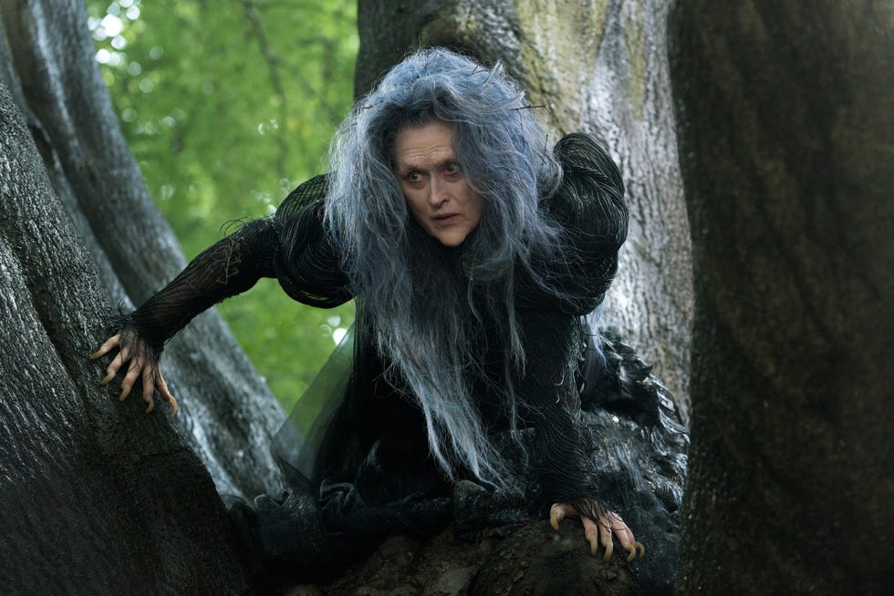 meryl streep ventures into the woods as the witch who wishes to reverse a curse so that her beauty may be restored the humorous and heartfelt musical, a modern twist on the beloved brothers grimm fairy tales, explores the consequences of the quests of cinderella, little red riding hood, jack and the beanstalk and rapunzelall tied together by an original story involving a baker and his wife, and the witch who cast a spell on them in theaters dec 25, 2014 2013 disney enterprises, inc all rights reservedphoto by peter mountain