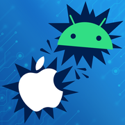 apple logo and android logo in a face off type of manner