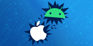 apple logo and android logo in a face off type of manner
