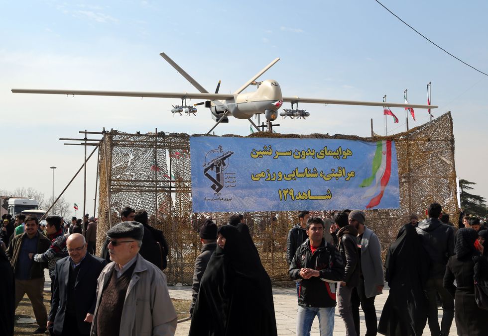 iran politics revolution anniversary, shahed drone on display in public