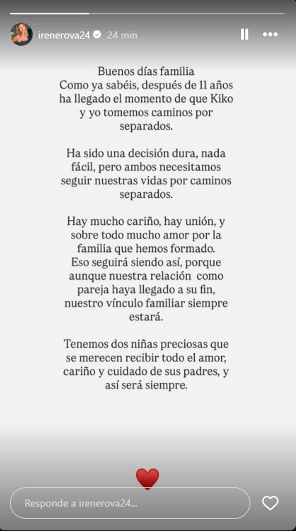 comunicado de irene rosales tras su separacion de kiko rivera