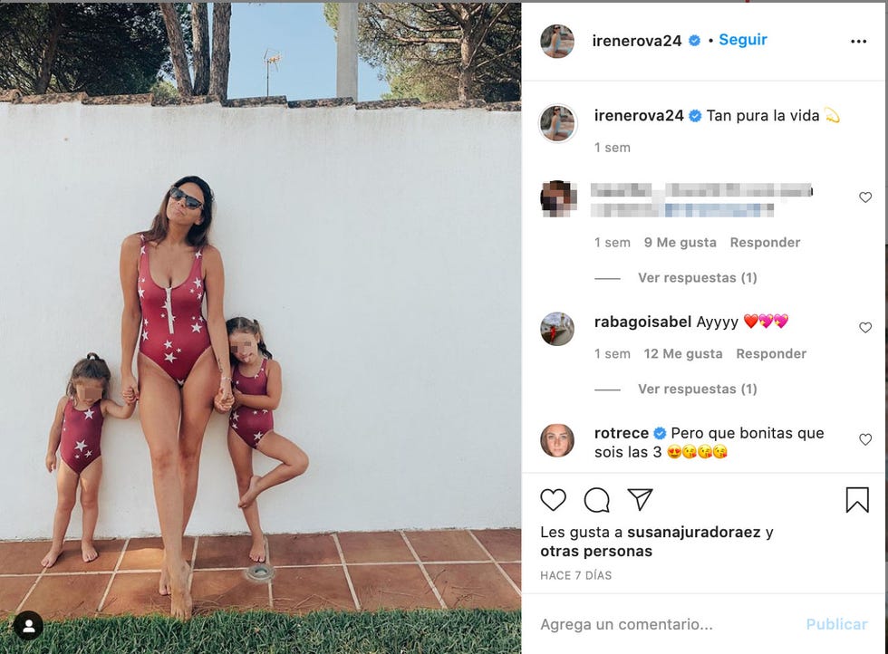 irene rosales con sus hijas ana y carlota posan con el mismo bañador