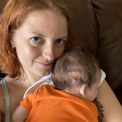 the writer irina gonzalez with her newborn son﻿