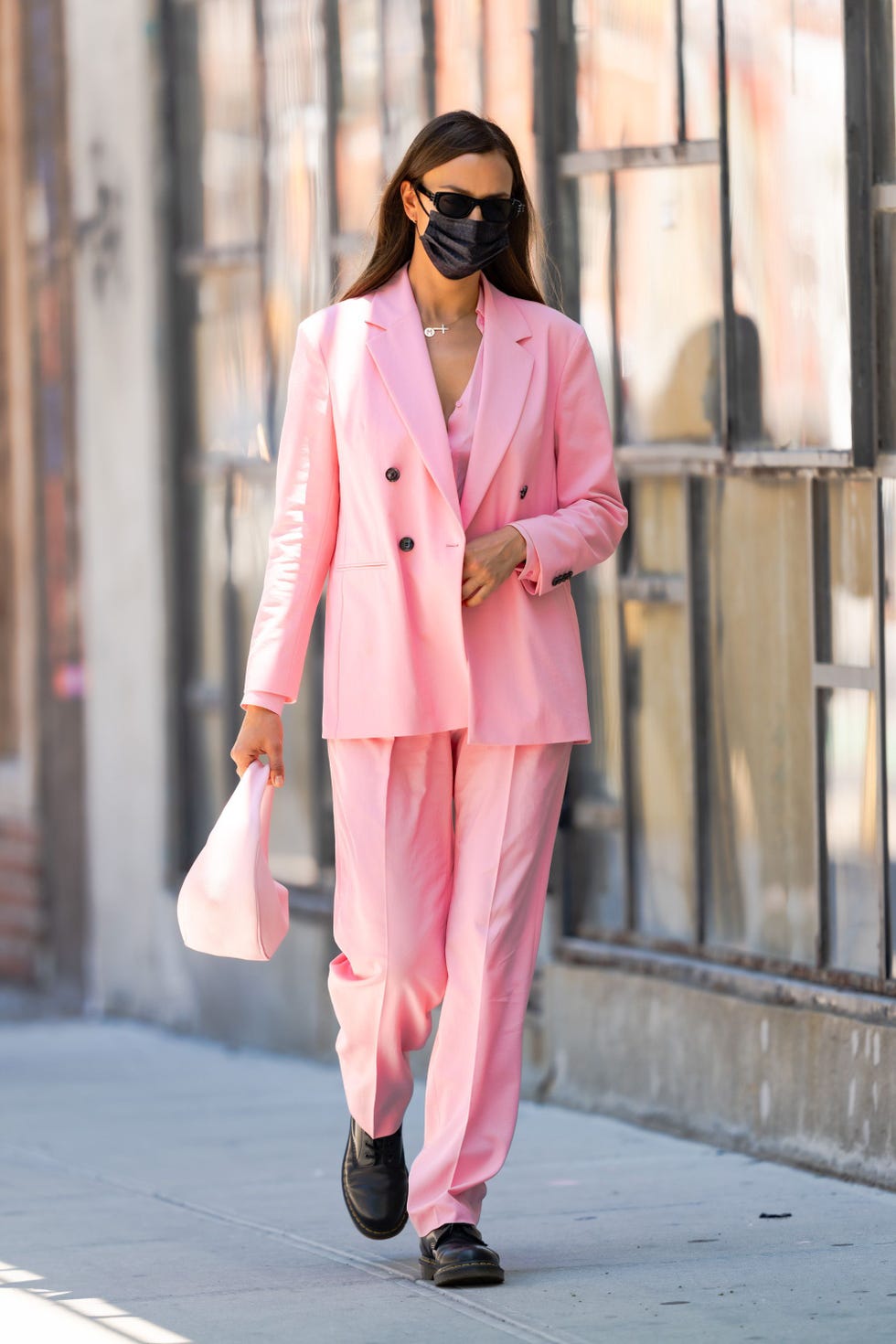 M S pink trouser suit is the perfect piece for now