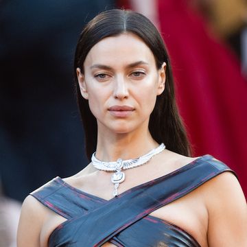 irina shayk wore a barely there leather top at cannes festival