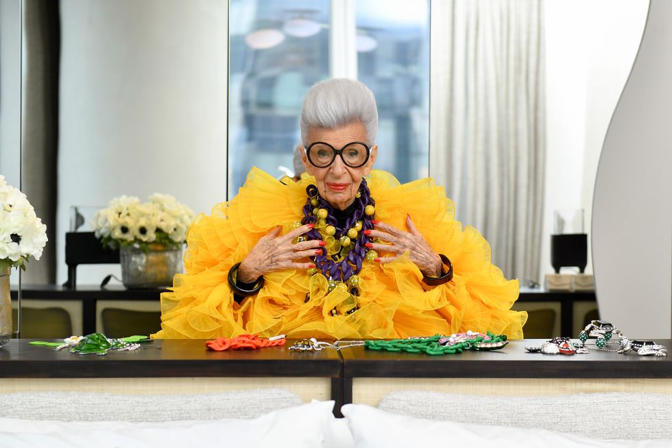 new york, new york september 09 iris apfel sits for a portrait during her 100th birthday party at central park tower on september 09, 2021 in new york city photo by noam galaigetty images for central park tower