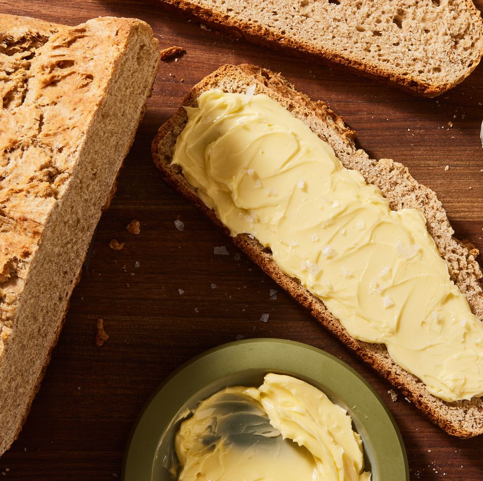 irish brown bread spread with butter and salt