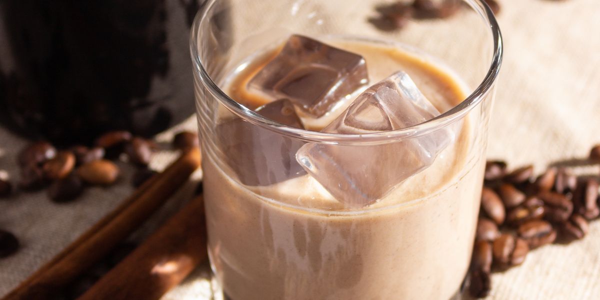irish cream liqueur glass with ice and coffee beans