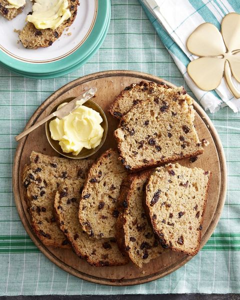 irish soda bread on tray with butter