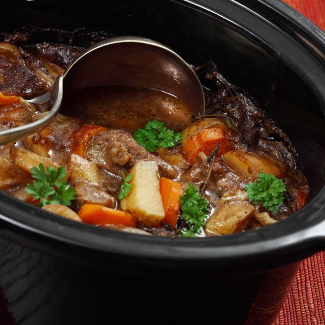 irish stew in a slow cooker pot