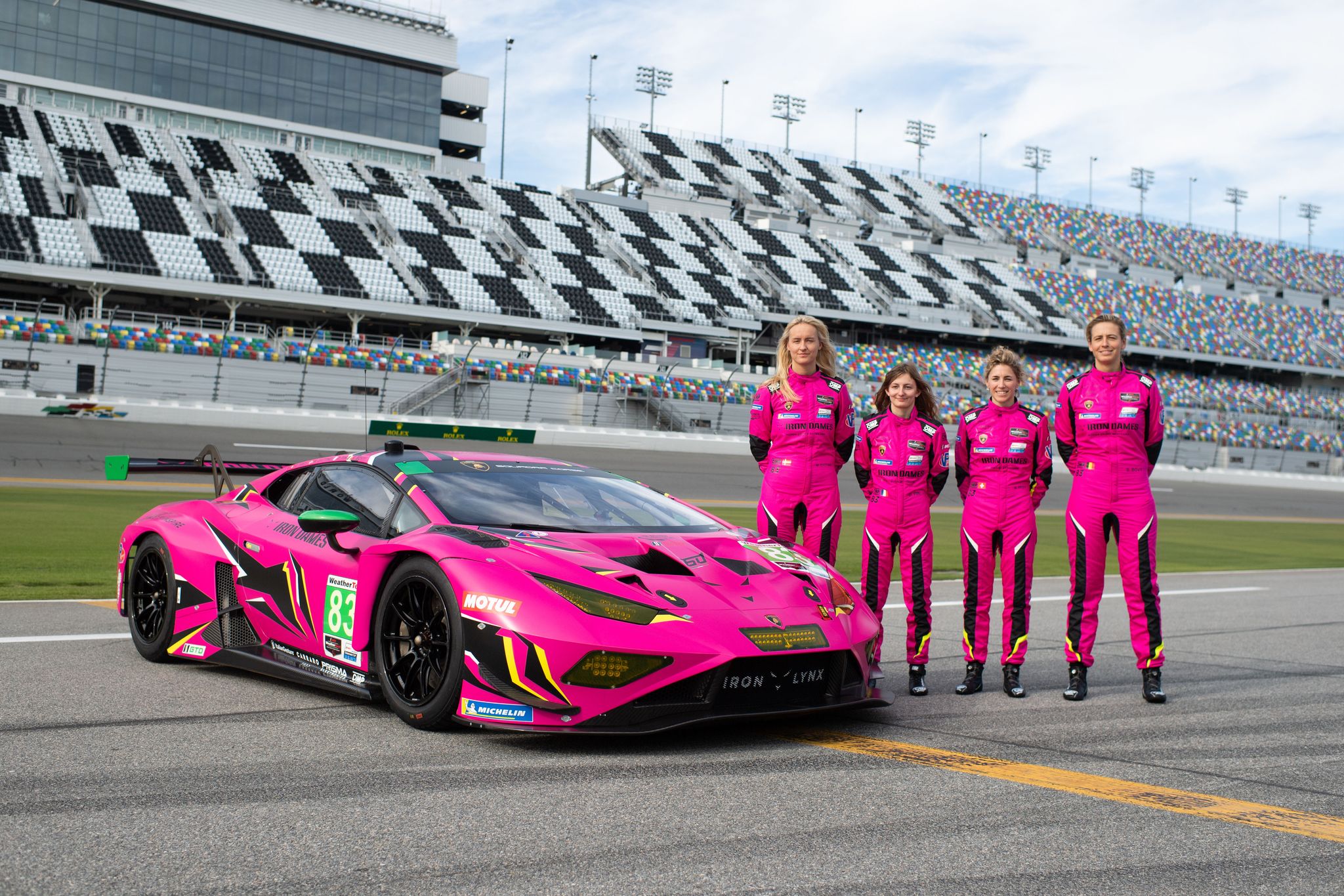 the iron dames with their pink lambo