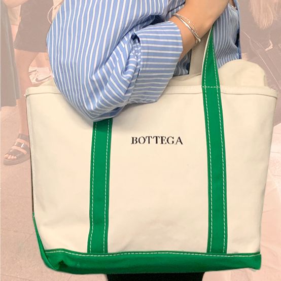 bottega monogram on green ll bean boat and tote bag
