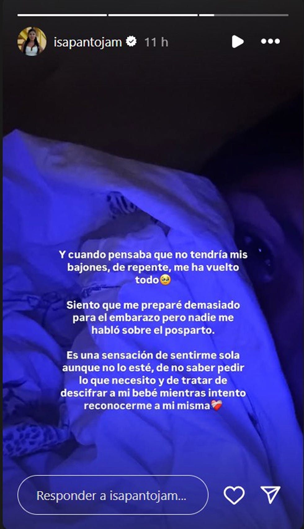 isa pantoja habla del posparto en sus stories