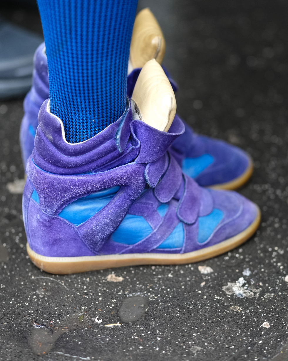 footwear featuring a mix of purple and blue materials